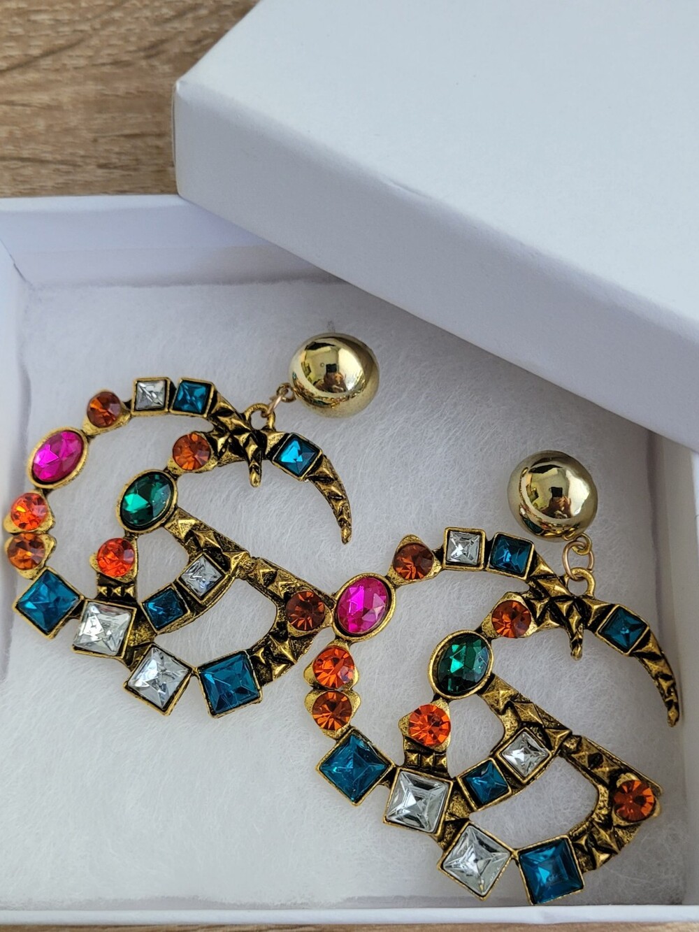Gold-Tone Multicolor Crystal Drop Earrings